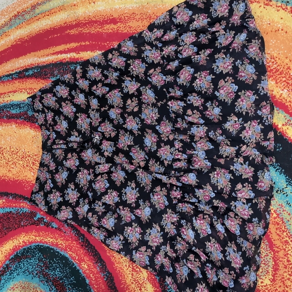 Vintage Sunbelt Floral Boho Maxi Skirt Black One Size Cottagecore Prairie